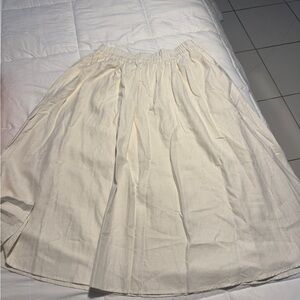 Cream Maxi A-Line Skirt with Pleats for Casual Wear